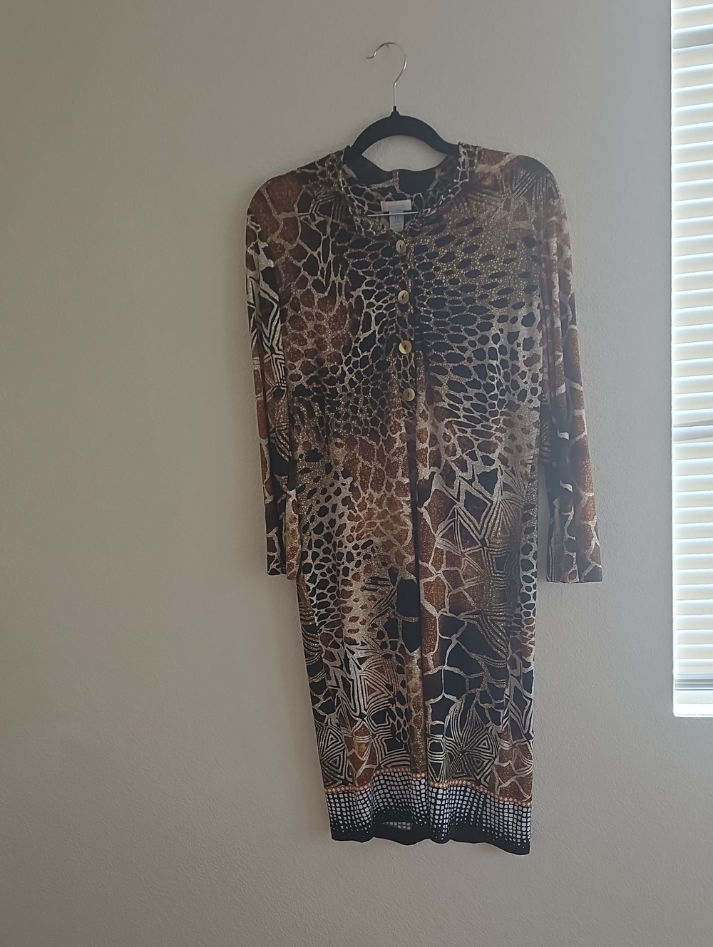 Chico's Brown and Black Animal-Print Long Sleeve Dress